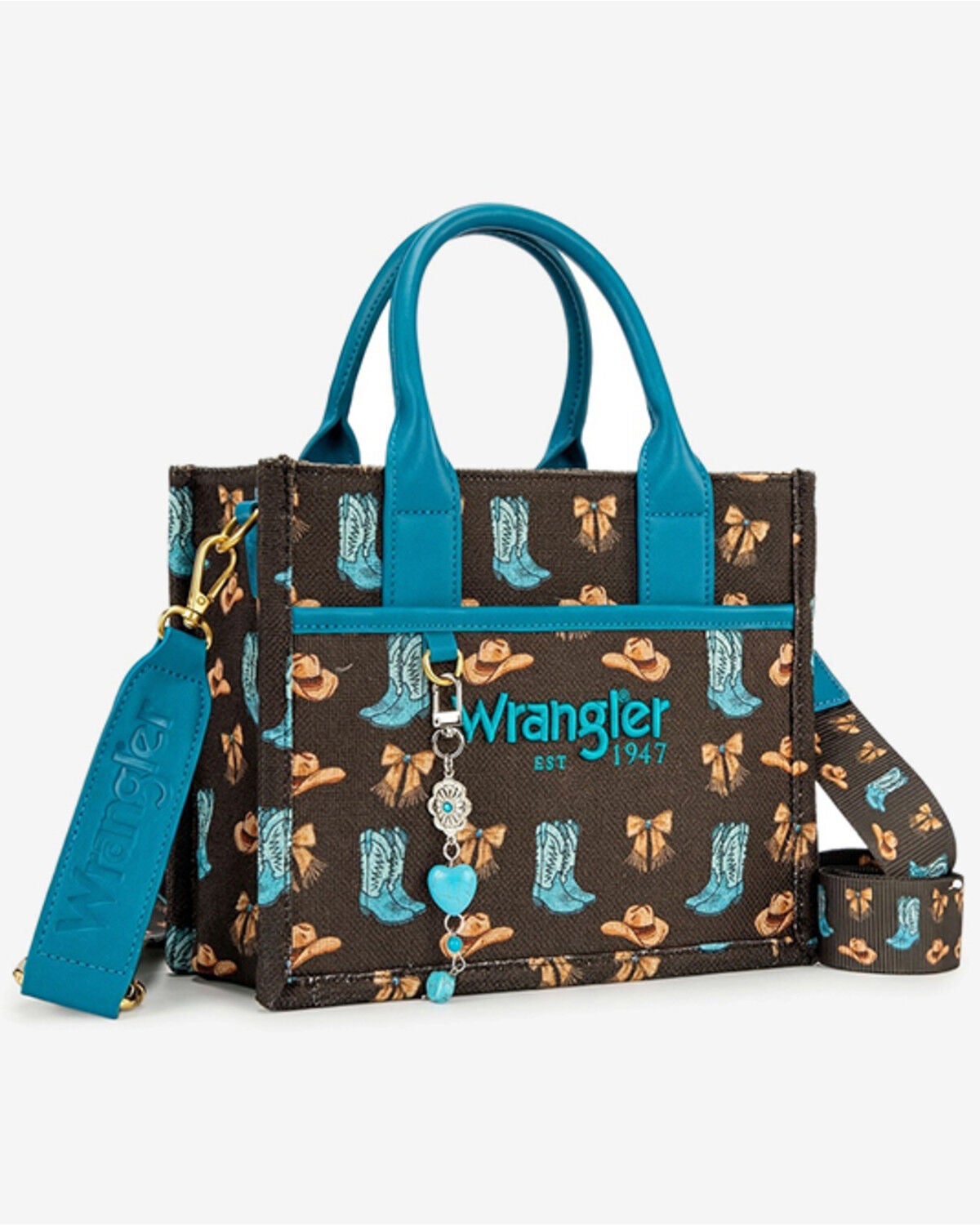 Wrangler Women's Rodeo Icons Western Canvas Tote Bag, Coffee, hi-res