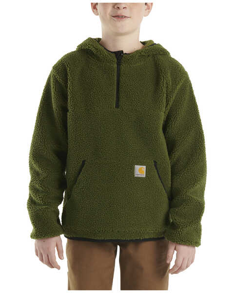 Image #1 - Carhartt Toddler Boys' Half Zip Long Sleeve Fleece Hooded Pullover , Green, hi-res