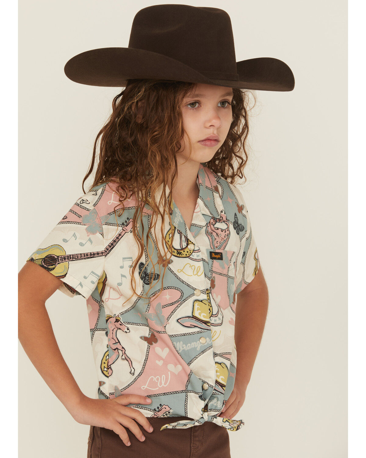 Image #2 - Wrangler X Lainey Wilson Girls' Wild Stallion Short Sleeve Snap Western Shirt, Blue, hi-res
