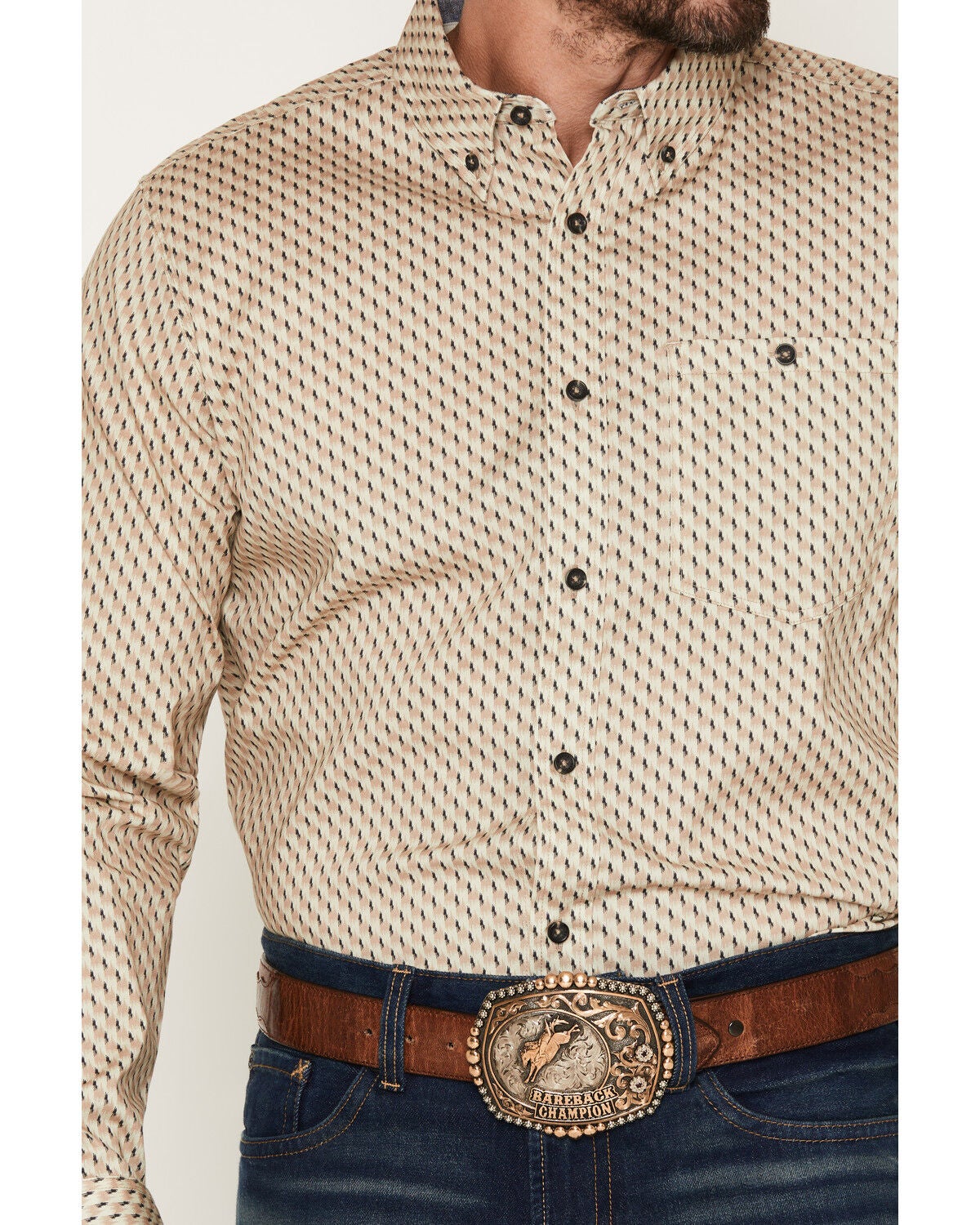 Image #3 - RANK 45&reg; Men's Men's Rowdy Geo Print Long Sleeve Button-Down Stretch Western Shirt, Tan, hi-res