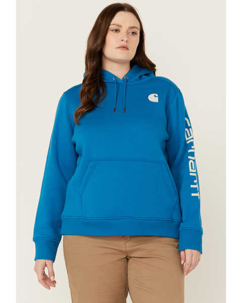 Carhartt Women's Relaxed Fit Midweight Logo Graphic Hoodie - Plus , Blue, hi-res