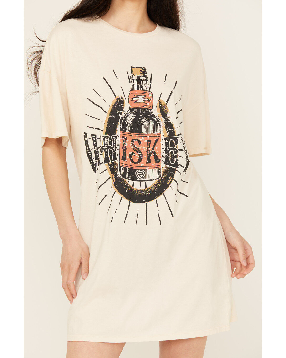 Image #3 - Rock & Roll Denim Women's Whiskey Graphic Short Sleeve T-Shirt Mini Dress, Cream, hi-res