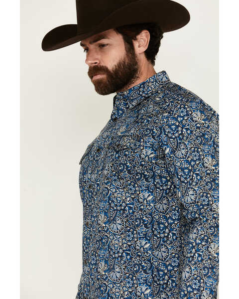 Image #2 - Moonshine Spirit Men's Verano Floral Paisley Print Long Sleeve Snap Western Shirt , Blue, hi-res