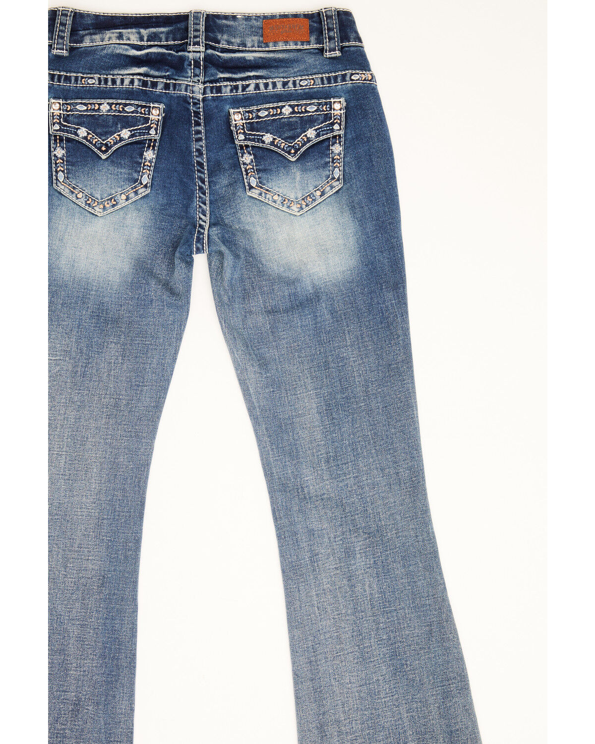 Image #5 - Shyanne Girls' Light Embroidered Faux Flap Pocket Bootcut Jeans, Blue, hi-res
