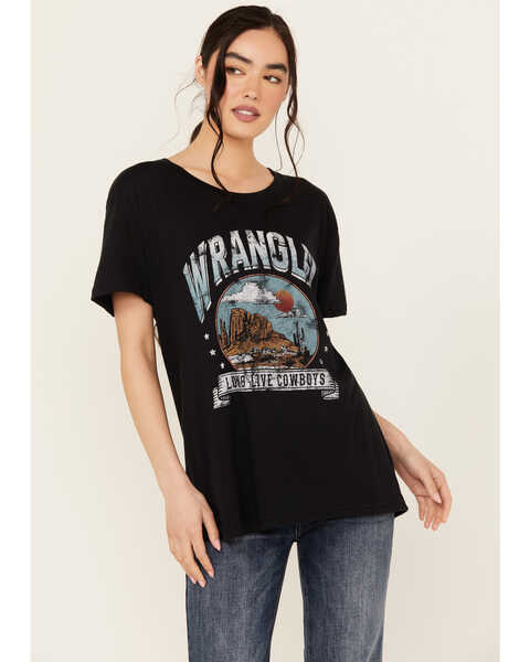 Wrangler Retro Women's Long Live Cowboys Short Sleeve Boyfriend Graphic Tee, Black, hi-res