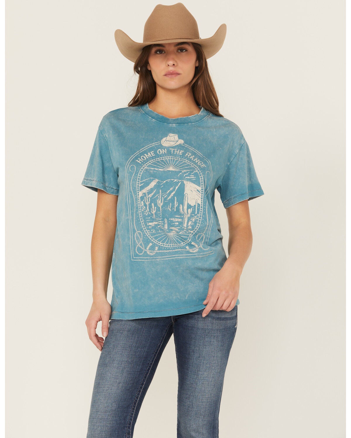 Shyanne Women's Home On The Range Short Sleeve Graphic Tee, Turquoise, hi-res
