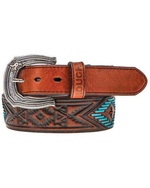 Hooey Men's Brown Southwestern Tooled Leather Belt, Brown, hi-res