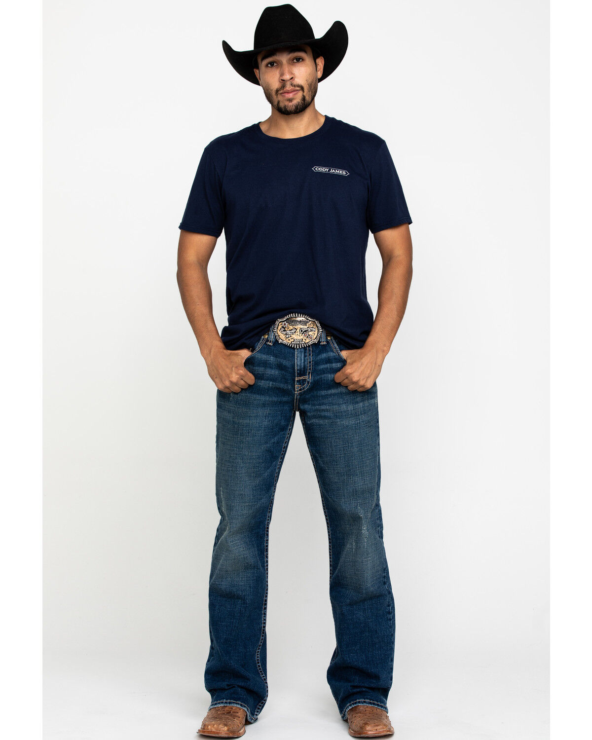 Image #6 - Cody James Core Men's Dungaree Medium Wash Stretch Relaxed Bootcut Jeans, , hi-res