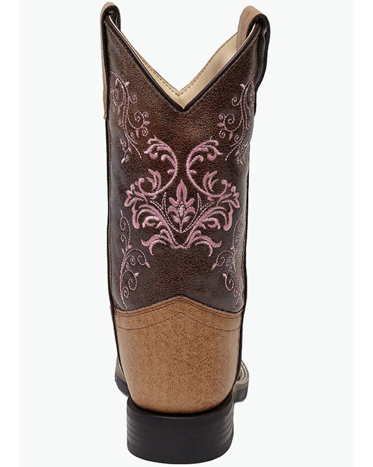Image #5 - Old West Little Girls' Crackle Western Boots - Broad Square Toe, Tan, hi-res