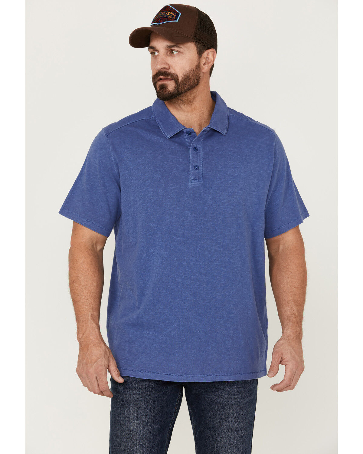 Image #1 - Brothers and Sons Men's Solid Slub Short Sleeve Polo Shirt, Blue, hi-res