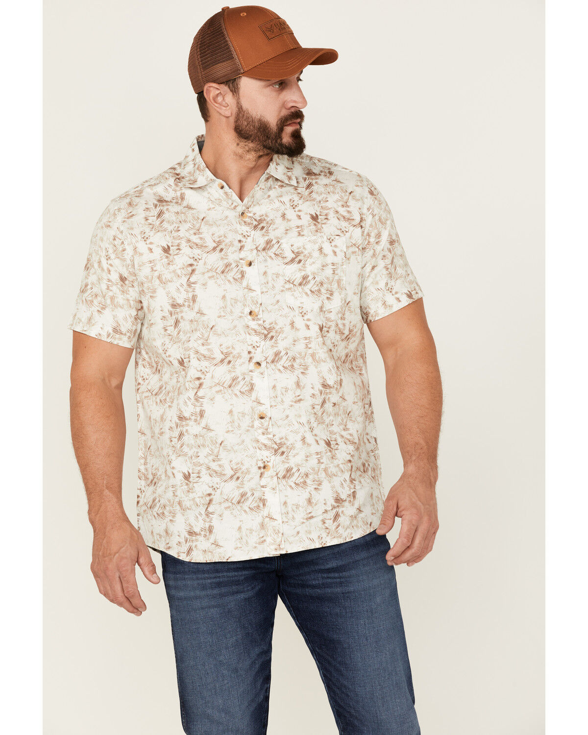 Image #1 - North River Men's Floral Print Short Sleeve Button Down Western Shirt, White, hi-res
