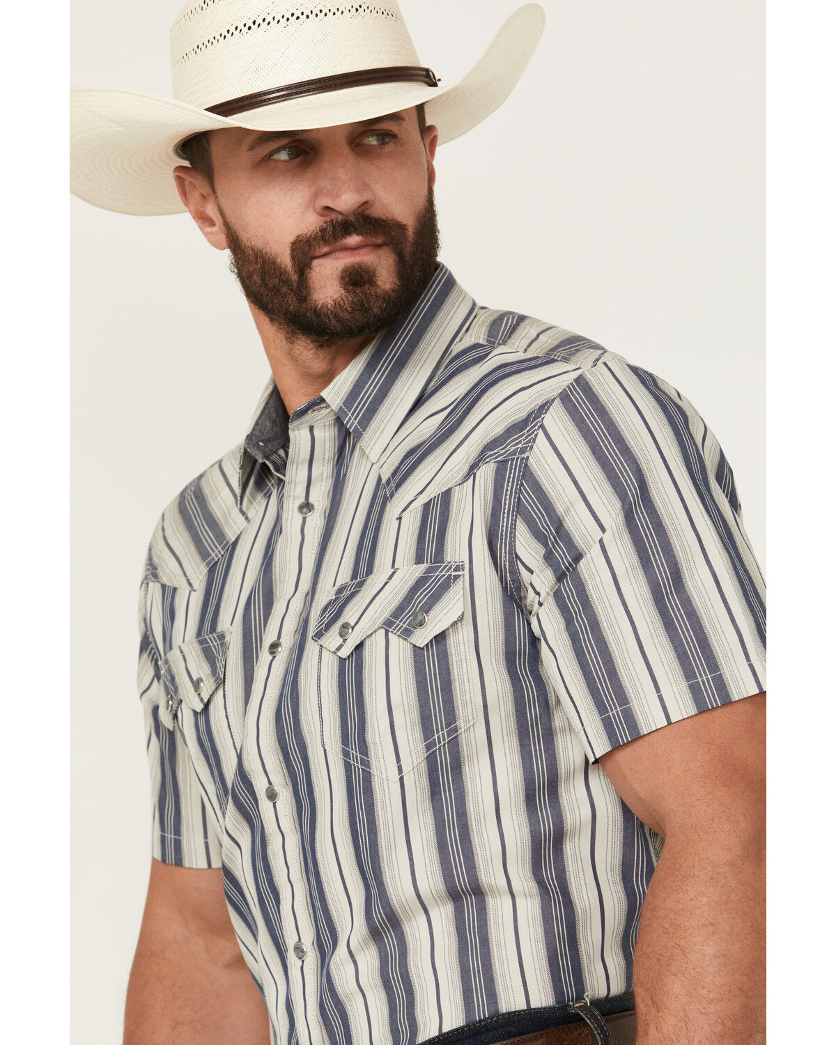 Image #2 - Cody James Men's Roman Striped Short Sleeve Snap Western Shirt, Blue, hi-res