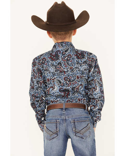 Cinch Boys' Paisley Print Long Sleeve Button-Down Western Shirt, Blue, hi-res