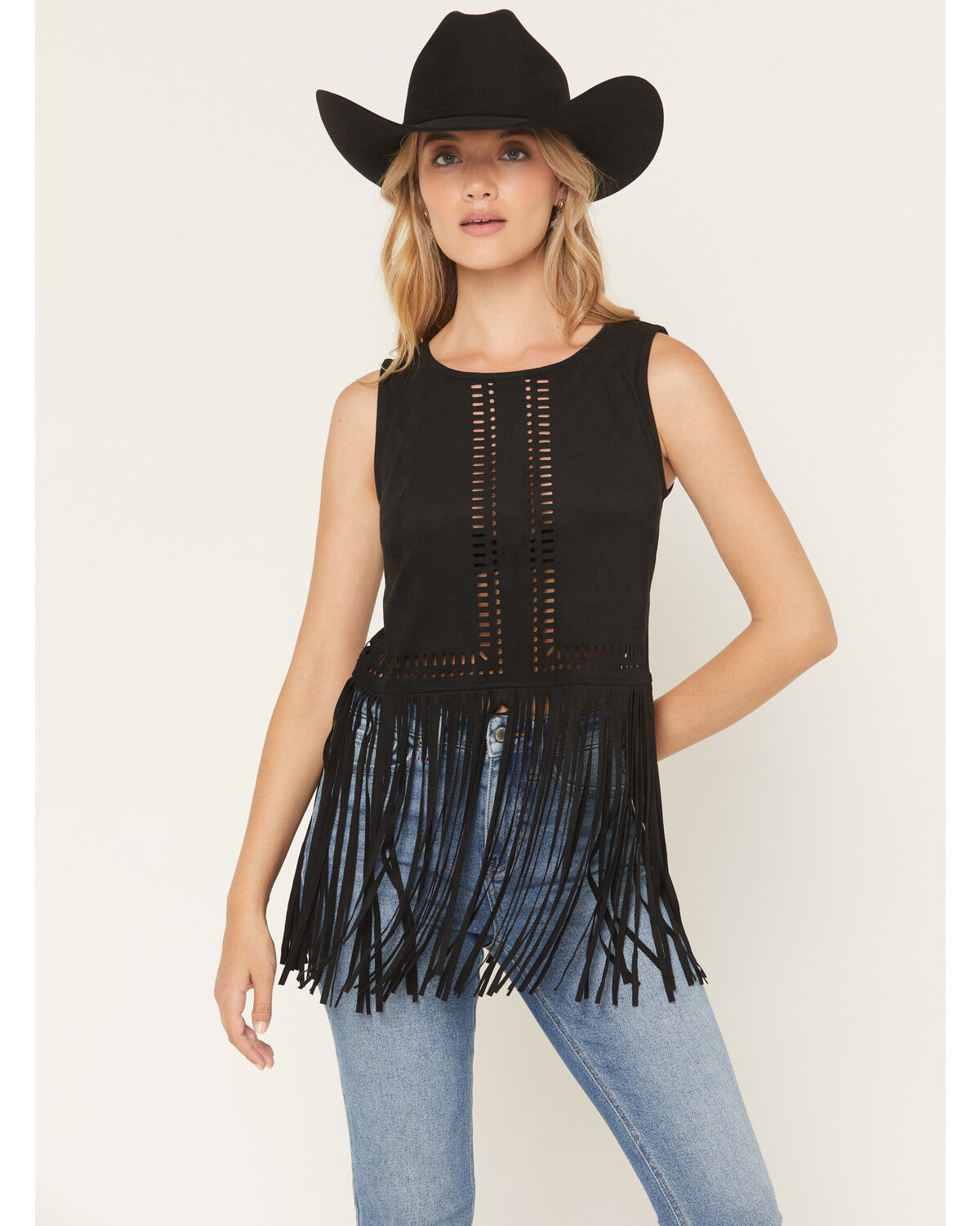 Image #2 - Idyllwind Women's Whitsett Faux Suede Fringe Sleeveless Tank top, Black, hi-res