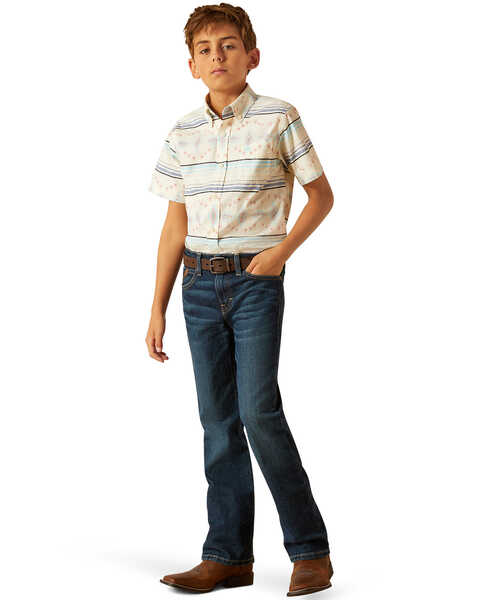 Image #4 - Ariat Boys' Sandshell Southwestern Striped Short Sleeve Button-Down Western Shirt , Sand, hi-res