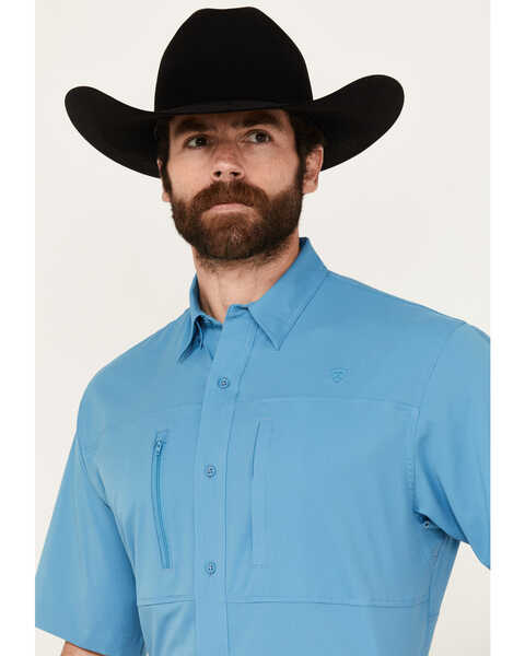 Ariat Men's VentTEK Solid Classic Fit Short Sleeve Performance Shirt, Blue, hi-res