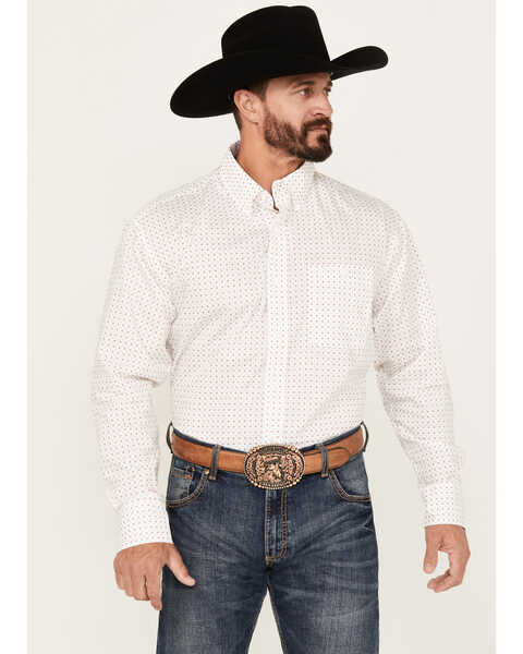 Image #1 - George Strait by Wrangler Men's Geo Print Long Sleeve Button-Down Shirt, White, hi-res