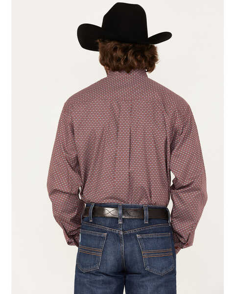 Image #3 - Cinch Men's Geo Print Long Sleeve Button Down Western Shirt, Burgundy, hi-res
