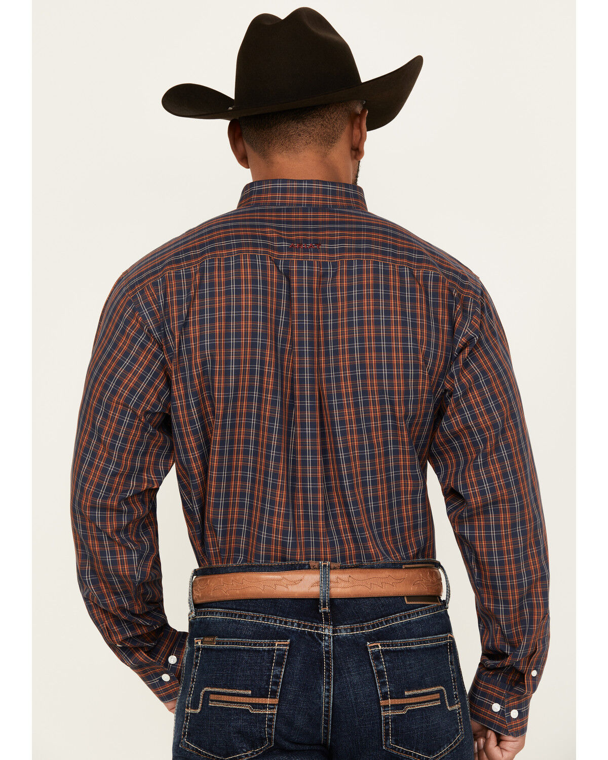 Image #4 - Ariat Men's Iker Plaid Print Long Sleeve Button-Down Western Shirt, Navy, hi-res
