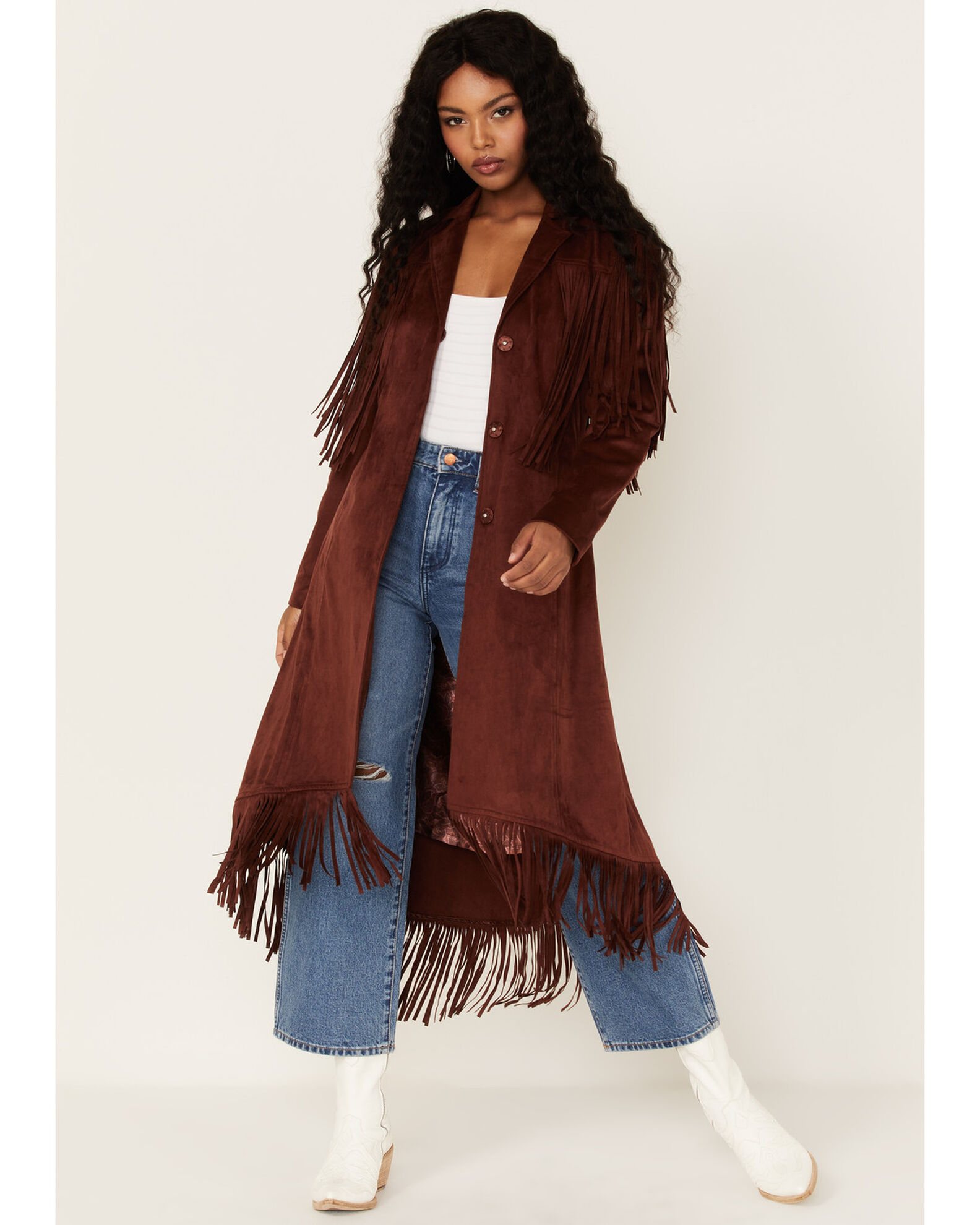 Shyanne Women s Fringe Faux Suede Trench Coat Sheplers