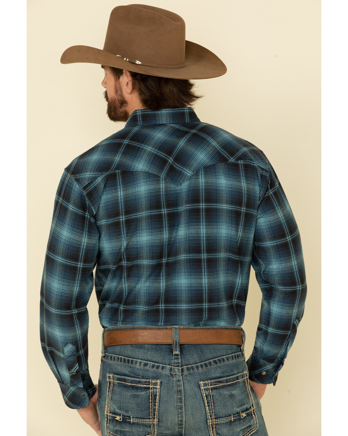 Image #2 - Resistol Men's Ombre Large Plaid Print Long Sleeve Western Snap Shirt, Blue, hi-res
