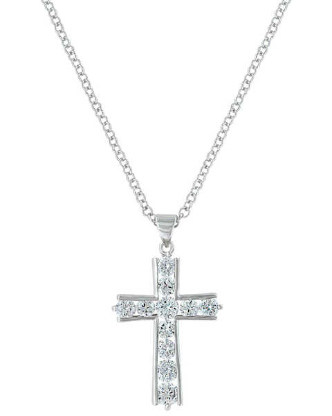 Image #1 - Montana Silversmiths Women's Round Brilliance Cross Necklace , Silver, hi-res