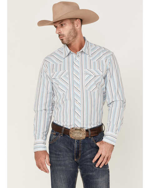 Image #1 - Wrangler 20X Men's Advanced Comfort Striped Long Sleeve Snap Western Shirt , Turquoise, hi-res