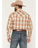 Image #4 - Stetson Men's Dobby Plaid Print Long Sleeve Snap Western Shirt, Tan, hi-res