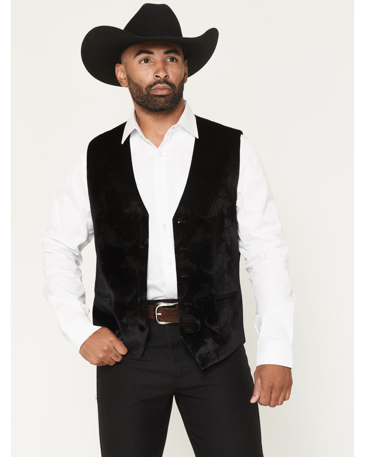 Image #1 - Cody James Men's Velvet Paisley Print Western Dress Vest, Black, hi-res