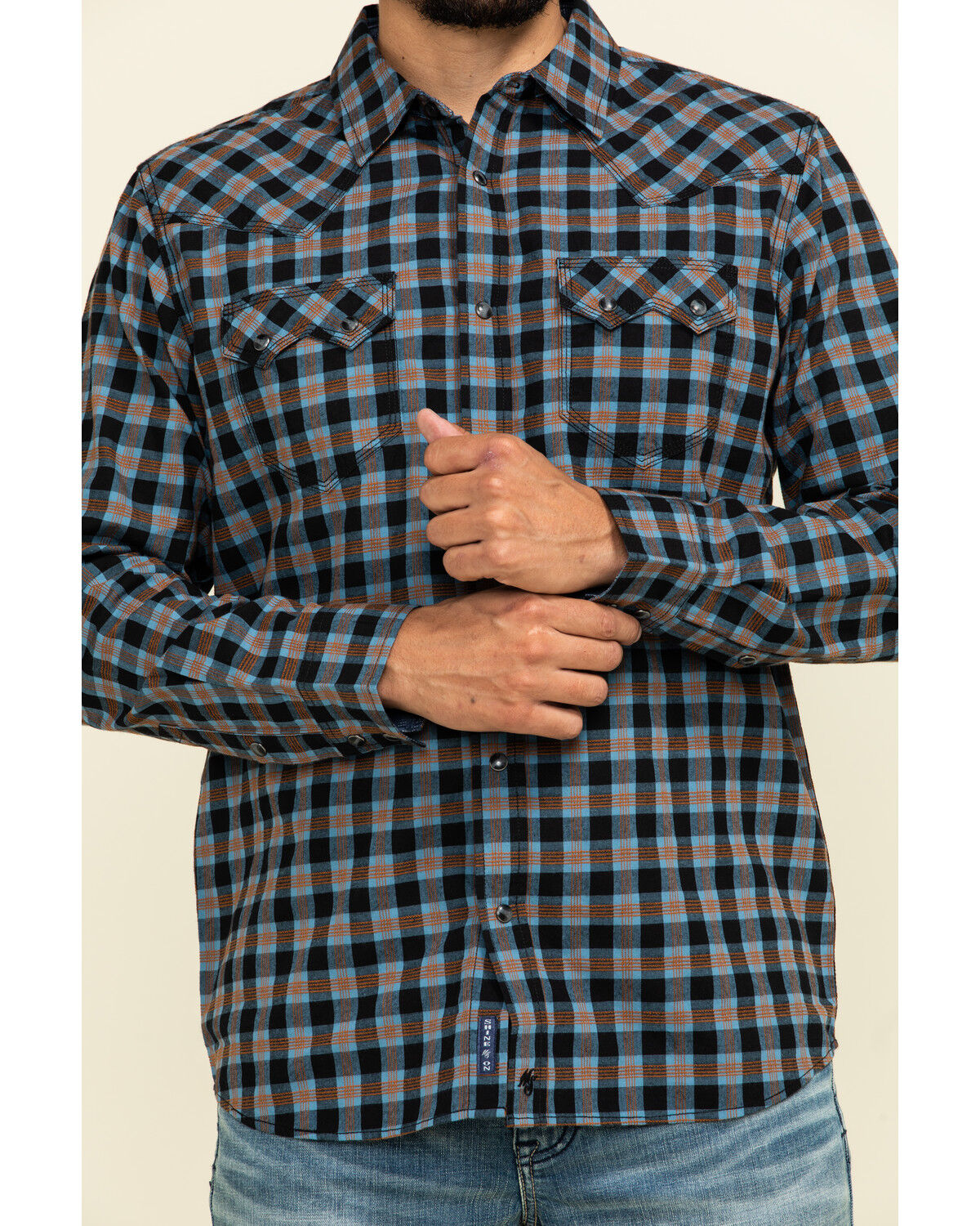 Image #4 - Moonshine Spirit Men's Train Track Check Plaid Print Long Sleeve Western Shirt, Black, hi-res