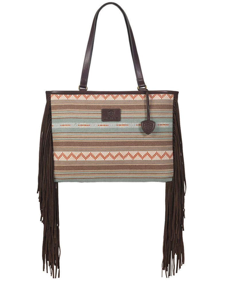 Ariat Women's Fringe Serape Wide Tote Bag, Brown, hi-res