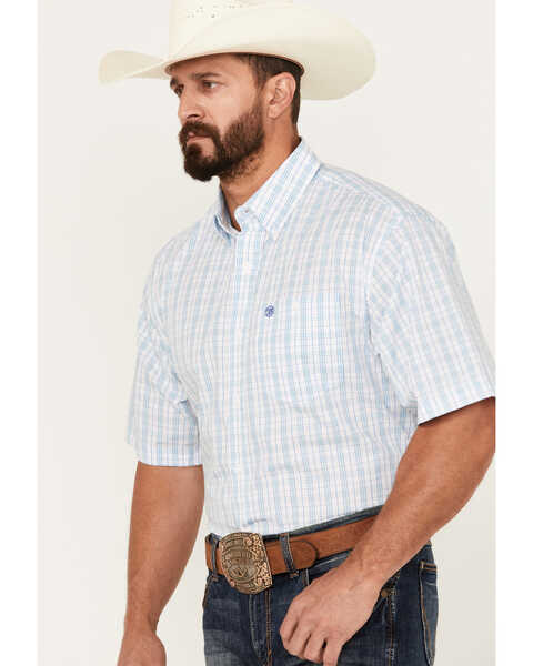 Image #2 - Wrangler Men's Classic Plaid Print Short Sleeve Button-Down Western Shirt - Tall, White, hi-res