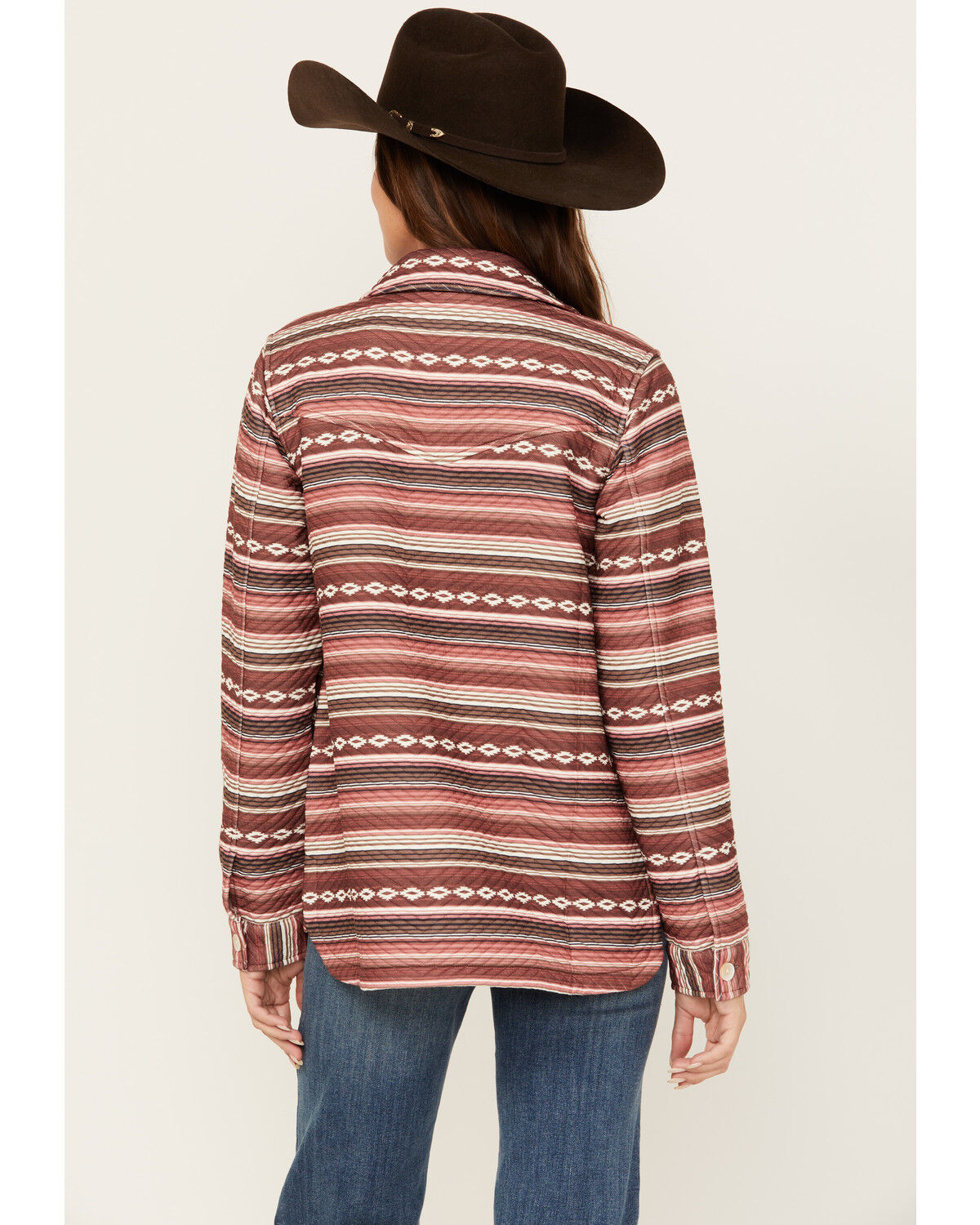 Image #4 - Shyanne Women's Southwestern Print Zig Zag Quilted Shacket, Dark Red, hi-res