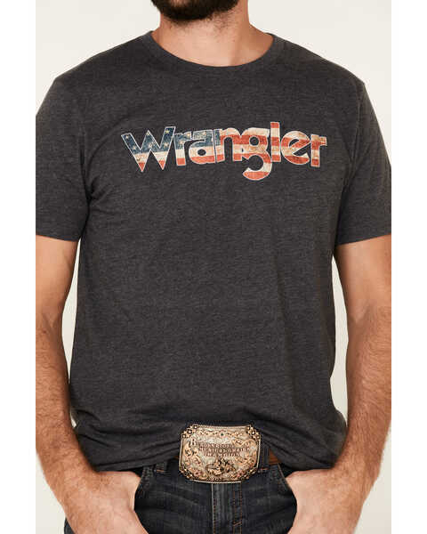 Wrangler Men's Charcoal Flag Logo Graphic T-Shirt , Charcoal, hi-res