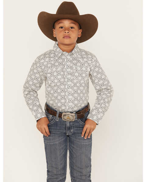 Image #1 - Cody James Boys' Print Long Sleeve Snap Western Shirt, White, hi-res