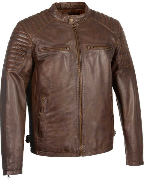 Milwaukee Leather Men's Quilted Shoulders Snap Collar Leather Jacket - 5X, Brown, hi-res