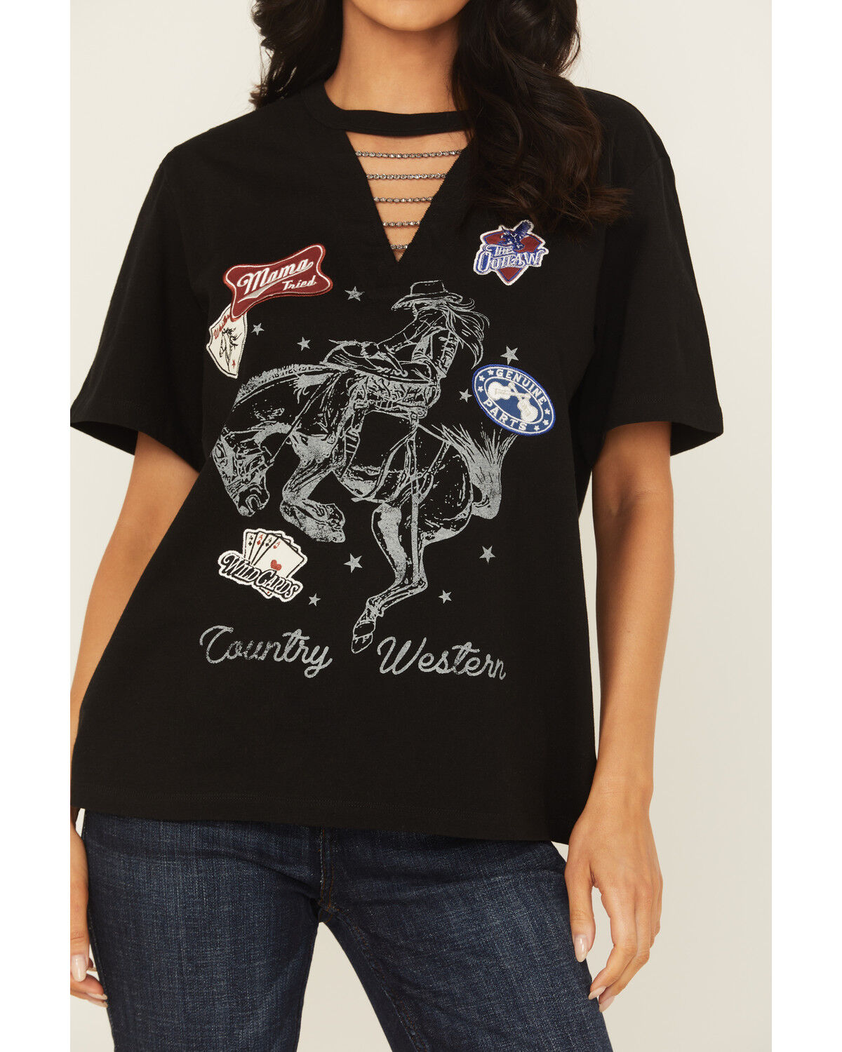 Image #3 - Idyllwind Women's Patch Country And Western Embellished Short Sleeve Graphic Tee, Black, hi-res