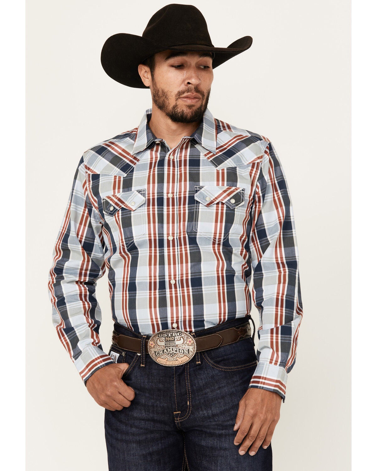 Image #1 - Cody James Men's Simple Life Plaid Print Long Sleeve Snap Western Shirt, Light Blue, hi-res