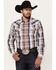 Image #1 - Cody James Men's Simple Life Plaid Print Long Sleeve Snap Western Shirt, Light Blue, hi-res