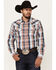 Image #1 - Cody James Men's Simple Life Plaid Print Long Sleeve Snap Western Shirt , Light Blue, hi-res