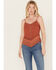 Idyllwind Women's Lace & Fringe Handkerchiefed Tank , Pecan, hi-res