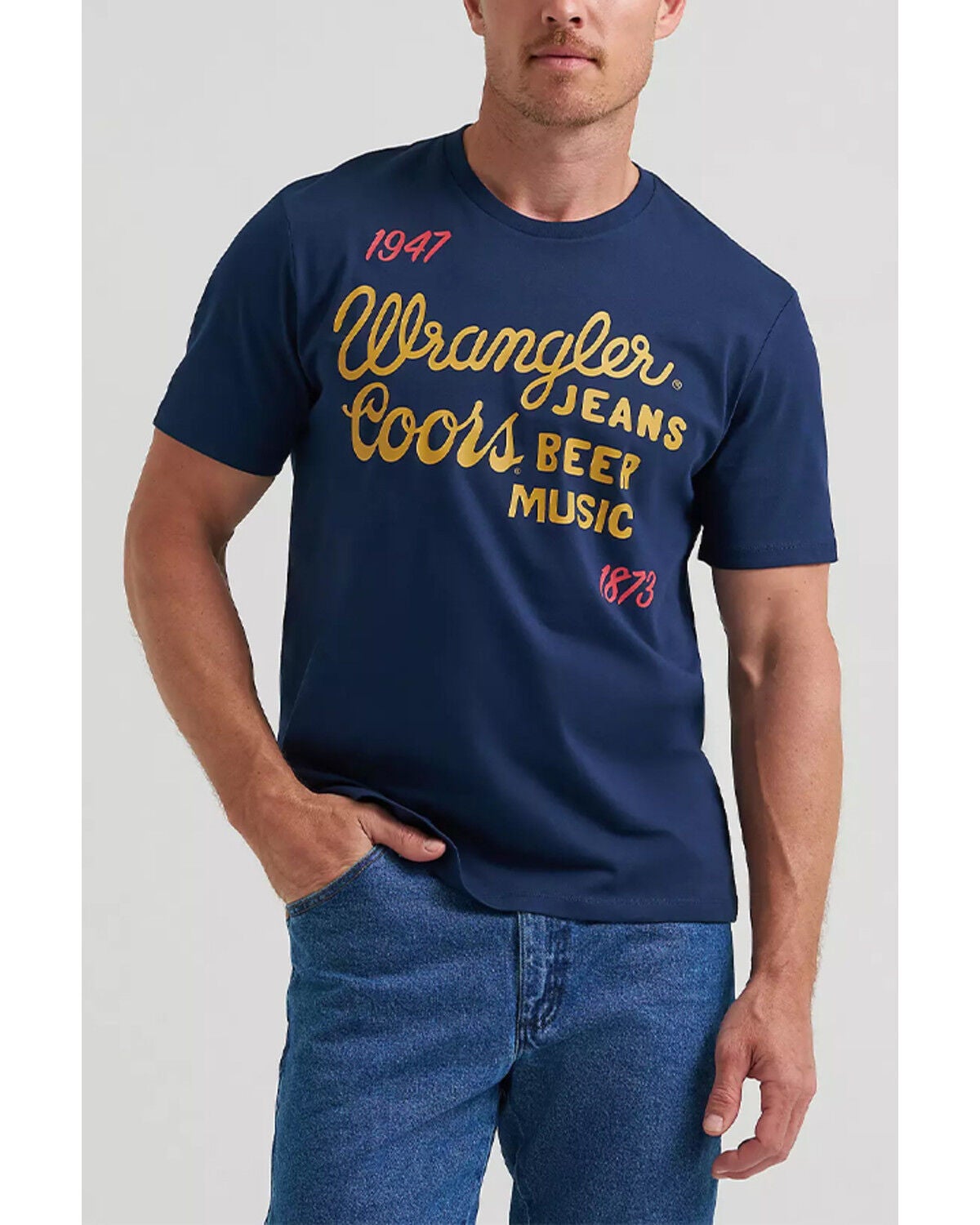 Image #1 - Wrangler X Coors Banquet Men's Logo Short Sleeve Graphic T-Shirt, Navy, hi-res
