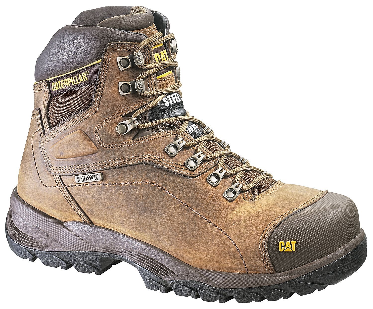 CAT Men's Diagnostic Waterproof Insulated 6" Lace-Up Work Boots - Steel Toe, Dark Khaki, hi-res
