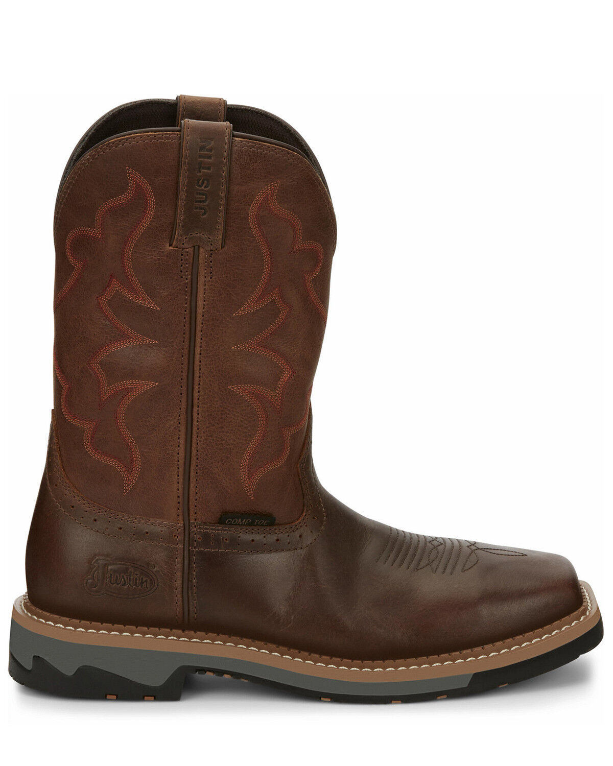 Image #2 - Justin Men's Boot Barn Exclusive Carbide Western Work Boots - Composite Toe, Brown, hi-res