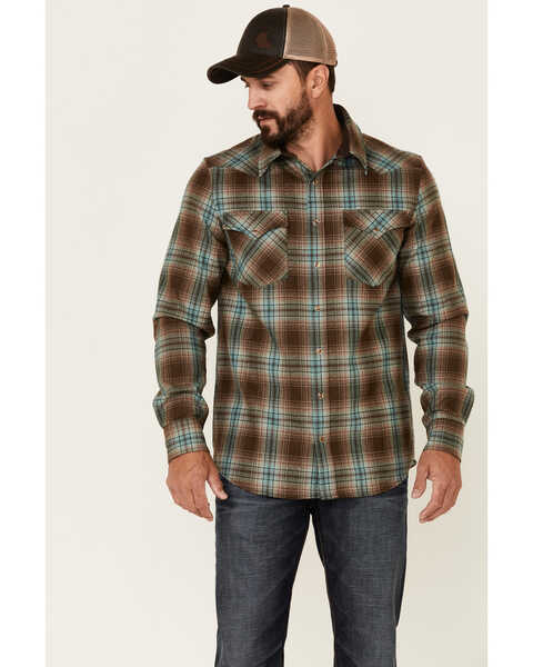 Image #1 - Pendleton Men's Brown & Green Canyon Large Plaid Long Sleeve Snap Western Flannel Shirt - Tall , , hi-res