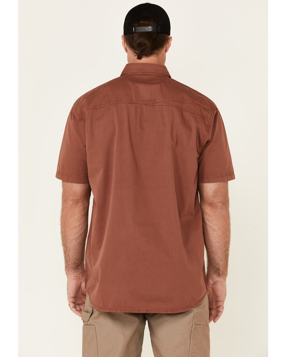 Image #4 - Ariat Men's Henna Solid Rebar Washed Twill Short Sleeve Button Down Work Shirt, Brown, hi-res