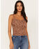 Image #1 - Idyllwind Women's Floral Print Smocked Cami Top, Brandy Brown, hi-res