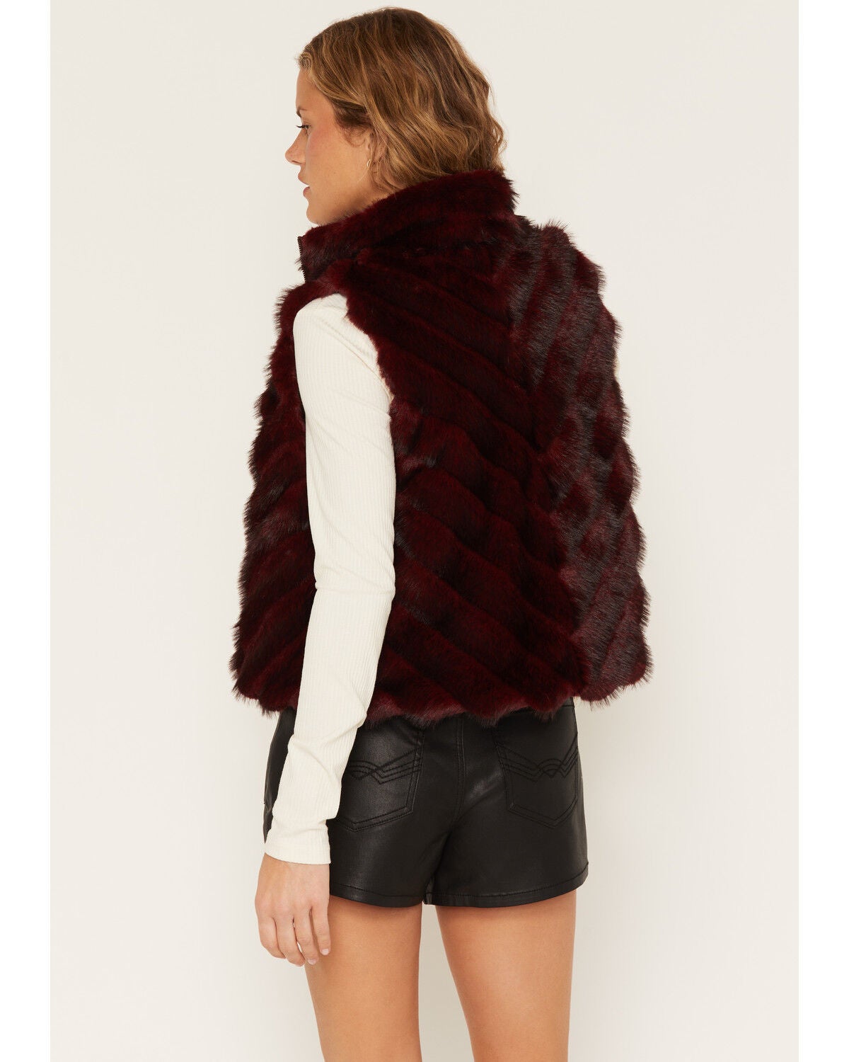 Image #4 - Cripple Creek Women's Faux Fur Zip-Up Vest, Red, hi-res