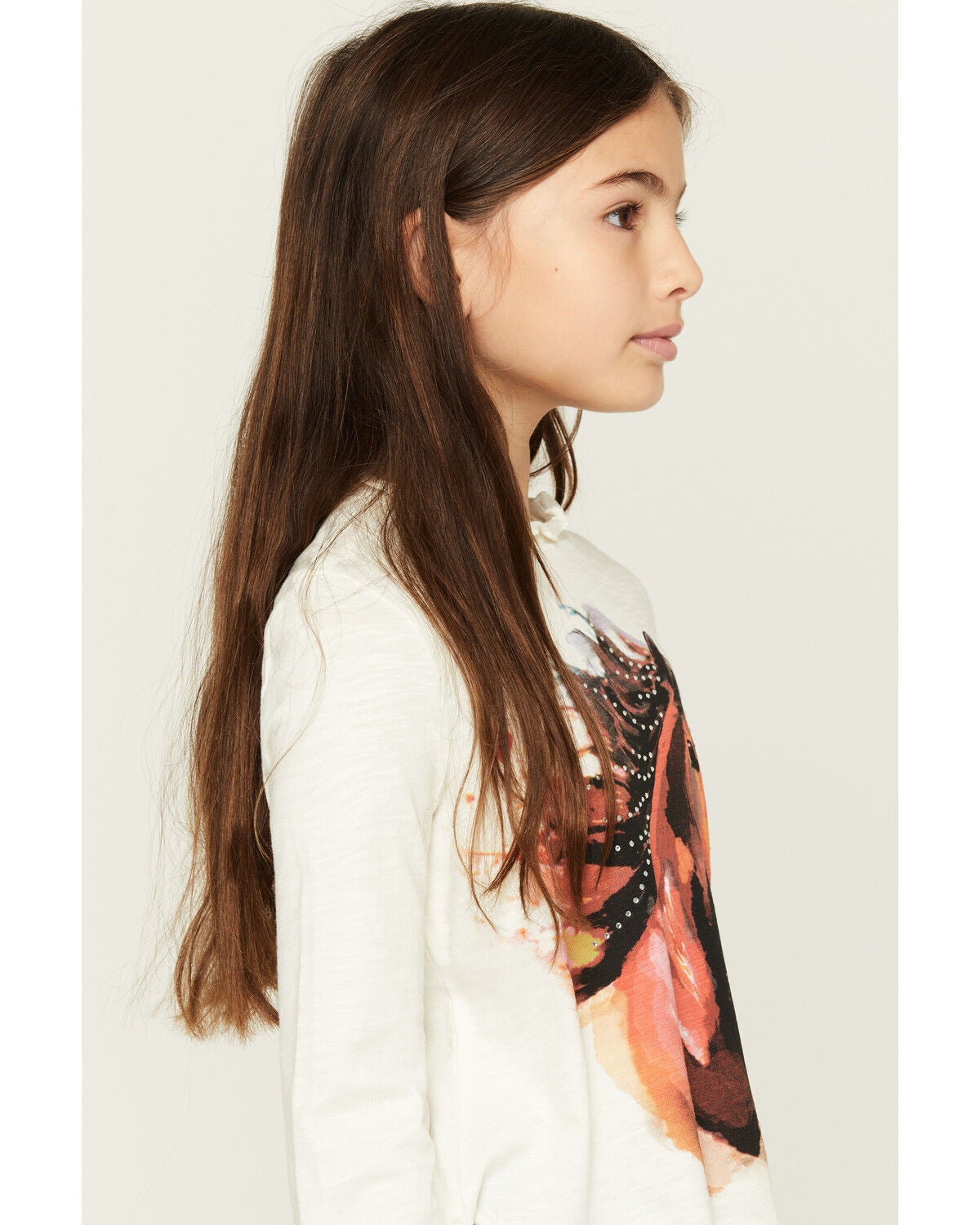 Image #2 - Shyanne Girls' Horse Print Long Bell Sleeve Shirt, Cream, hi-res