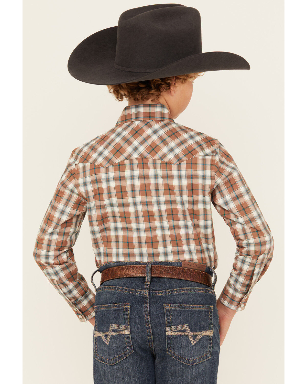 Image #4 - Wrangler Retro Boys' Plaid Print Long Sleeve Snap Western Shirt, Brown, hi-res